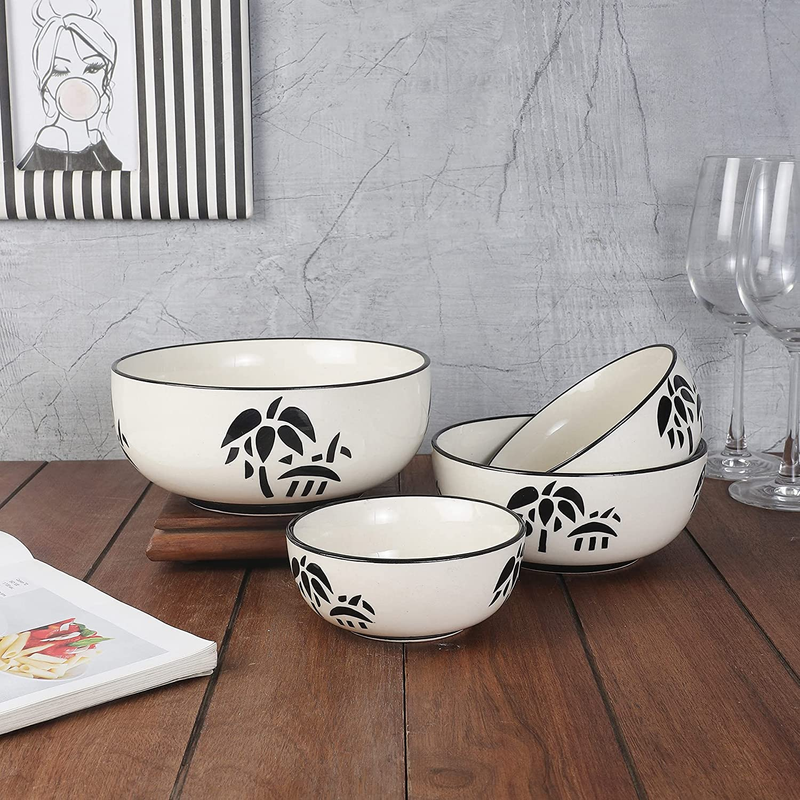 The Decor Lane Ceramic Mixing Bowls, Cream & Black