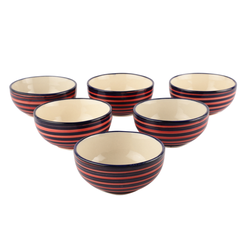 The Decor Lane Hand Painted Ceramic Bowl Set for Snacks Ceramic Serving Bowl Set for Dinner (200 ml, Set of 6, )