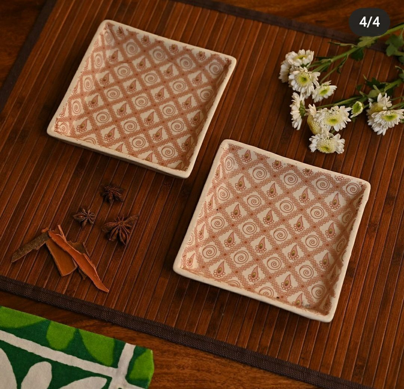 Handmade Ceramic Stoneware Platter 4*4 Inch - Set Of 2