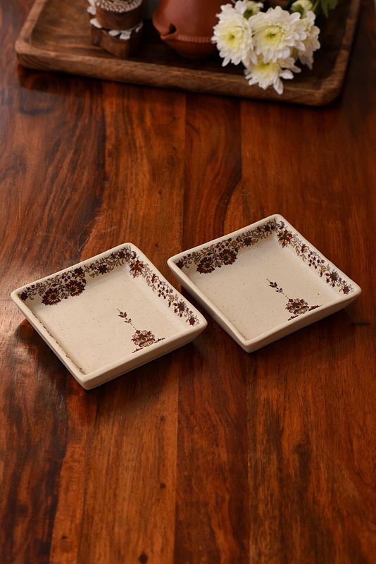 Handmade Ceramic Stoneware Platter 4*4 Inch - Set Of 2