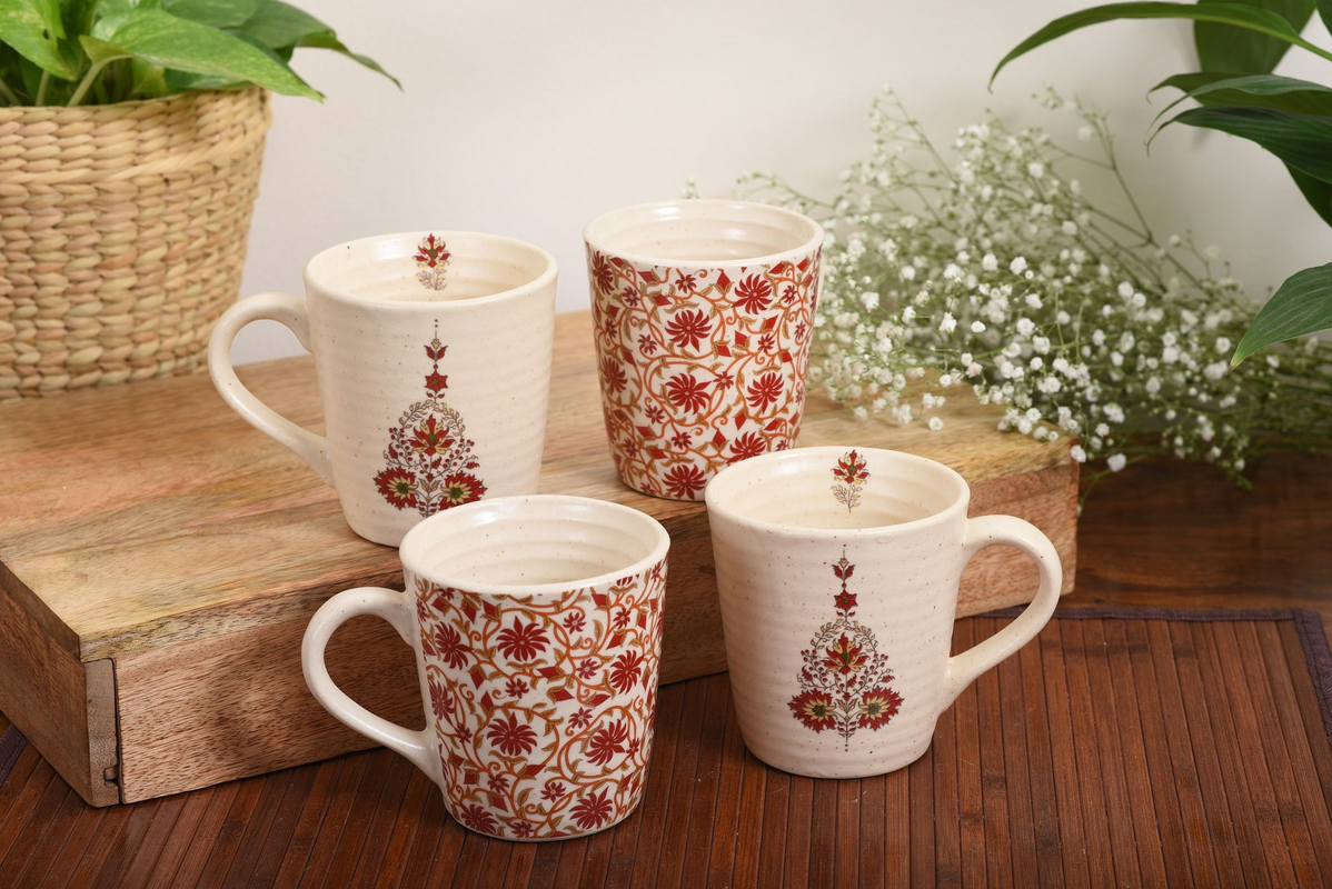 Handmade Ceramic Stoneware Mugs Assorted - Set Of 4
