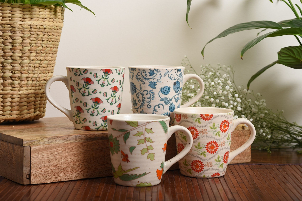 Handmade Ceramic Stoneware Mugs - Set Of 4