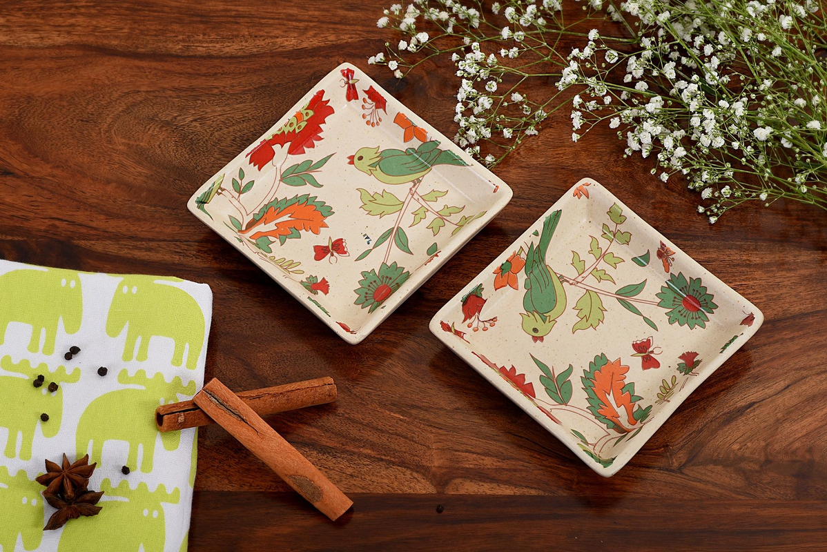 Handmade Ceramic Stoneware Platter 4*4 Inch - Set Of 2