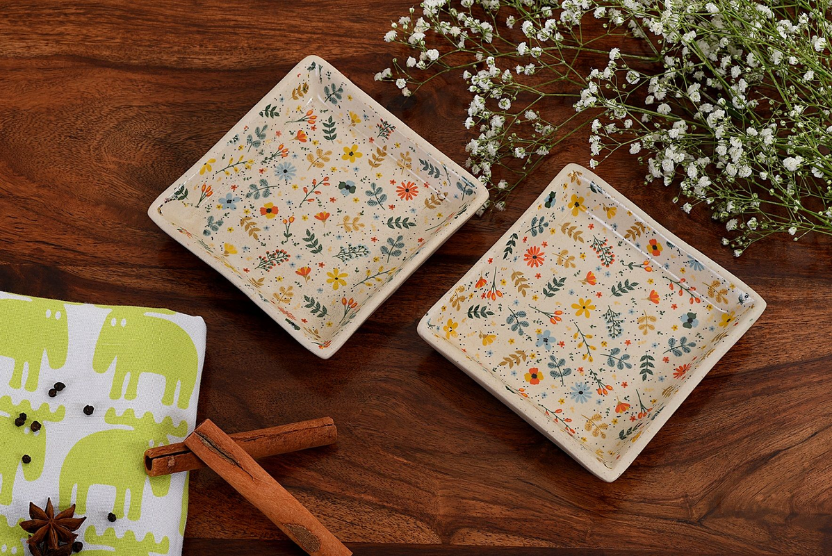 Handmade Ceramic Stoneware Platter 4*4 Inch - Set Of 2