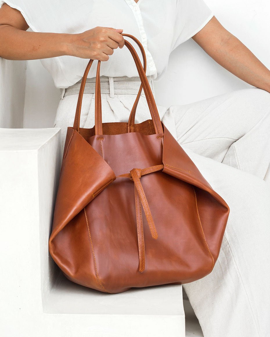 Milan Leather Tote - Cognac
